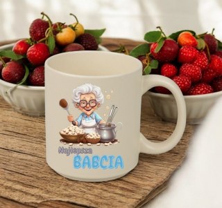 KUBEK Z NADRUKIEM PREZENT DZIEŃ BABCI URODZINY BABCIA IMIENINY BEŻOWY MAT