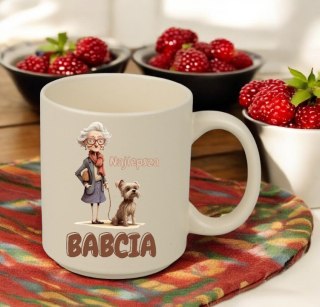 KUBEK Z NADRUKIEM PREZENT DZIEŃ BABCI URODZINY BABCIA IMIENINY BEŻOWY MAT