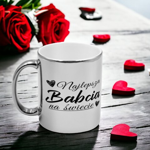 Kubek srebrny z nadrukiem grafiką prezent Dzień Babci różne wzory Babcia Kubek srebrny z nadrukiem grafiką prezent Dzień Babci różne wzory Babcia
