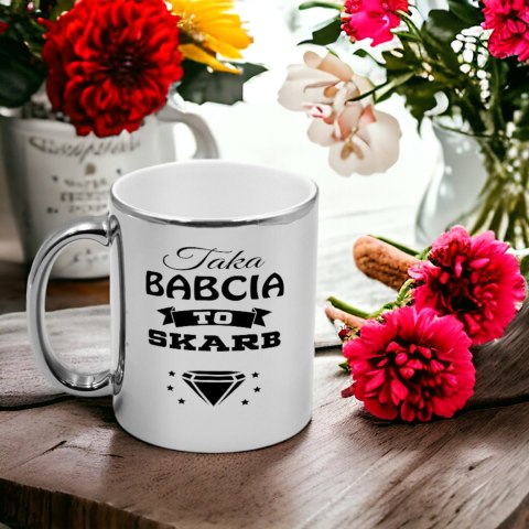 Kubek srebrny z nadrukiem grafiką prezent Dzień Babci różne wzory Babcia Kubek srebrny z nadrukiem grafiką prezent Dzień Babci różne wzory Babcia