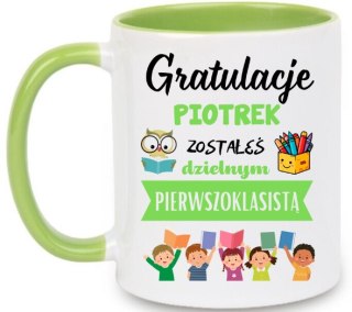 KUBEK DLA PIERWSZOKLASISTY IMIĘ CHŁOPCA DZIEWCZYNKI PASOWANIE NA UCZNIA #
