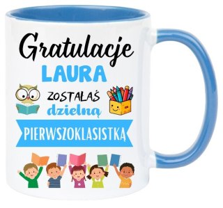 KUBEK DLA PIERWSZOKLASISTY IMIĘ CHŁOPCA DZIEWCZYNKI PASOWANIE NA UCZNIA #