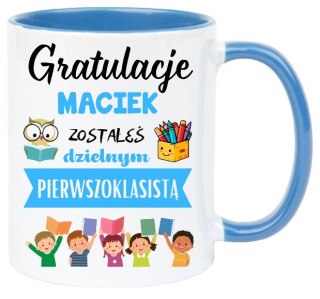 KUBEK DLA PIERWSZOKLASISTY IMIĘ CHŁOPCA DZIEWCZYNKI PASOWANIE NA UCZNIA #