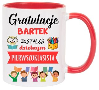 KUBEK DLA PIERWSZOKLASISTY IMIĘ CHŁOPCA DZIEWCZYNKI PASOWANIE NA UCZNIA #