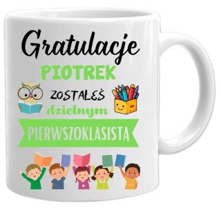 KUBEK DLA PIERWSZOKLASISTY IMIĘ CHŁOPCA DZIEWCZYNKI PASOWANIE NA UCZNIA #