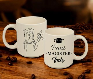 KUBEK Z NADRUKIEM PREZENT PANI MAGISTER IMIĘ ORYGINALNY UPOMINEK BEŻOWY #