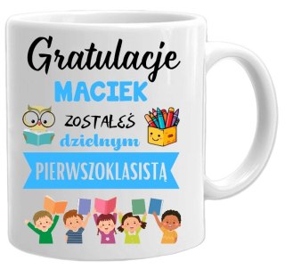 KUBEK DLA PIERWSZOKLASISTY IMIĘ CHŁOPCA DZIEWCZYNKI PASOWANIE NA UCZNIA #