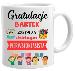 KUBEK DLA PIERWSZOKLASISTY IMIĘ CHŁOPCA DZIEWCZYNKI PASOWANIE NA UCZNIA #