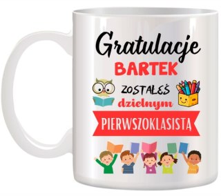 KUBEK DLA PIERWSZOKLASISTY IMIĘ CHŁOPCA DZIEWCZYNKI PASOWANIE NA UCZNIA #