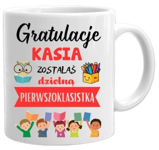 KUBEK DLA PIERWSZOKLASISTY IMIĘ CHŁOPCA DZIEWCZYNKI PASOWANIE NA UCZNIA #
