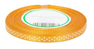 Tasiemka satynowa w kropki 6mm 23m naturalne złoto