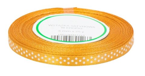 Tasiemka satynowa w kropki 6mm 23m naturalne złoto Tasiemka satynowa w kropki 6mm 23m naturalne złoto