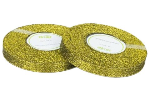 Tasiemka wstążka brokatowa 12mm x 32m złoto czarny Tasiemka wstążka brokatowa 12mm x 32m złoto czarny