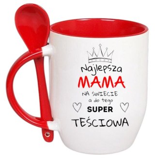 KUBEK Z ŁYŻECZKĄ PREZENT NA DZIEŃ MATKI URODZINY DLA MAMY TEŚCIOWEJ WZORY