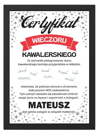 Ramka Certyfikat Prezent dla Pana Młodego Wieczór Kawalerski podpisy 21x30