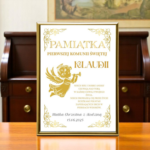 PAMIĄTKA PIERWSZEJ KOMUNII RAMKA Z DEDYKACJĄ I IMIENIEM PREZENT NA KOMUNIĘ PAMIĄTKA PIERWSZEJ KOMUNII RAMKA Z DEDYKACJĄ I IMIENIEM PREZENT NA KOMUNIĘ