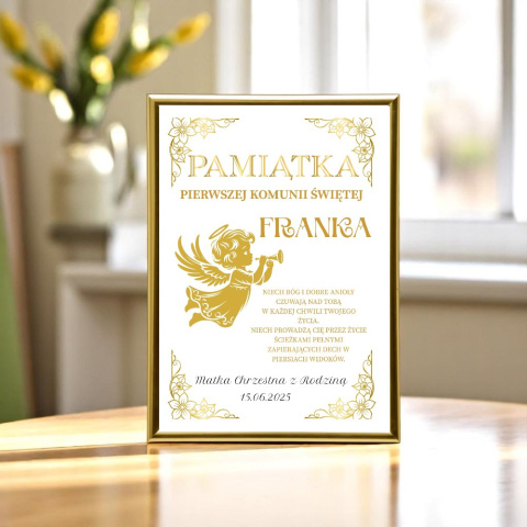 PAMIĄTKA PIERWSZEJ KOMUNII RAMKA Z DEDYKACJĄ I IMIENIEM PREZENT NA KOMUNIĘ PAMIĄTKA PIERWSZEJ KOMUNII RAMKA Z DEDYKACJĄ I IMIENIEM PREZENT NA KOMUNIĘ