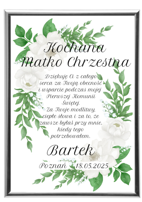 Podziękowanie Ramka Prezent dla Matki Chrzestnej na Komunię w ramce srebro Podziękowanie Ramka Prezent dla Matki Chrzestnej na Komunię w ramce srebro