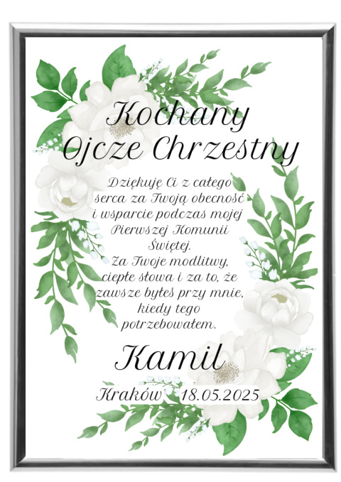 Podziękowanie Ramka Prezent dla Ojca Chrzestnego na Komunię w ramce srebro Podziękowanie Ramka Prezent dla Ojca Chrzestnego na Komunię w ramce srebro