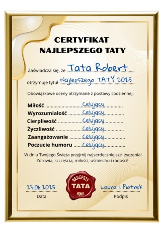 Ramka Certyfikat Prezent dla Taty Dzień Ojca świadectwo w złotej ramce