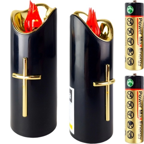 Świeca dekoracyjna znicz wkład LED czarny z bateriami Cortina 15 cm