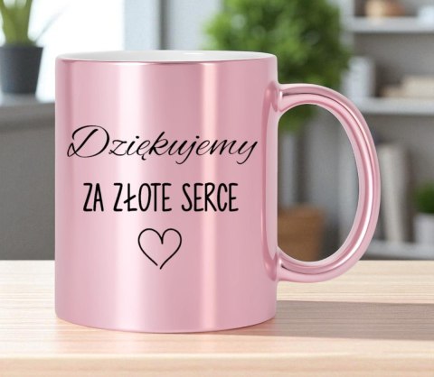 Kubek różowy metalik premium z podziękowaniem urodziny imieniny prezent