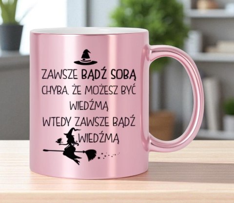 Kubek różowy metalik prezent dla dziewczyny koleżanki żony na różne okazje