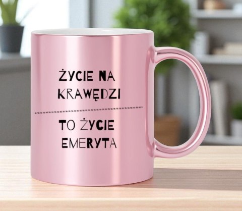 Kubek różowy premium dla emerytki emerytura pożegnanie z pracy