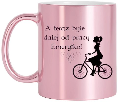 Kubek różowy premium dla emerytki emerytura pożegnanie z pracy