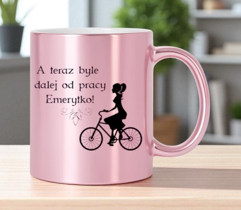 Kubek różowy premium dla emerytki emerytura pożegnanie z pracy