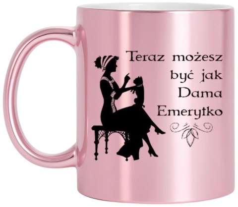 Kubek różowy premium dla emerytki emerytura pożegnanie z pracy