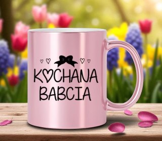 Kubek różowy premium z nadrukiem babcia prezent dla Babci urodziny imieniny