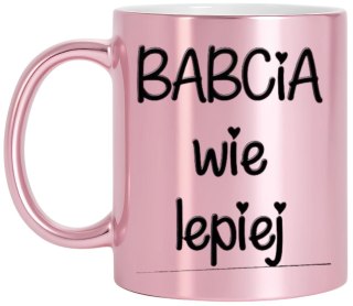 Kubek różowy premium z nadrukiem babcia prezent dla Babci urodziny imieniny