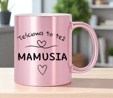 Kubek różowy premium z nadrukiem dla mamy teściowej prezent Dzień Matki