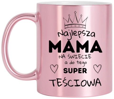Kubek różowy premium z nadrukiem dla mamy teściowej prezent Dzień Matki