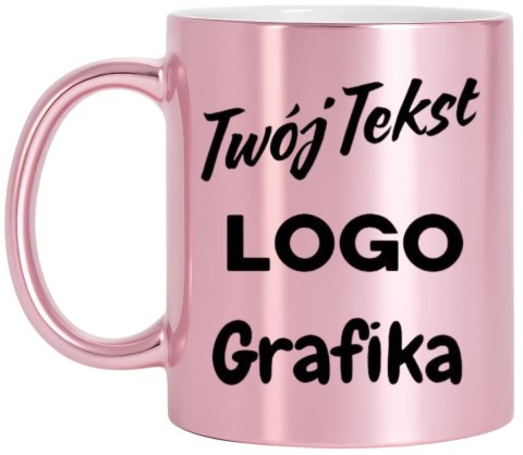 Kubek różowy z twoim nadrukiem tekstem grafiką logo prezent reklama