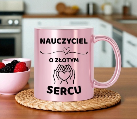 Kubek różowy z dedykacją wyjątkowy prezent dla NAUCZYCIELKI NAUCZYCIELA