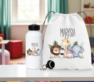 Zestaw bidon i plecak z imieniem dziecka worek do szkoły buty kapcie wzory