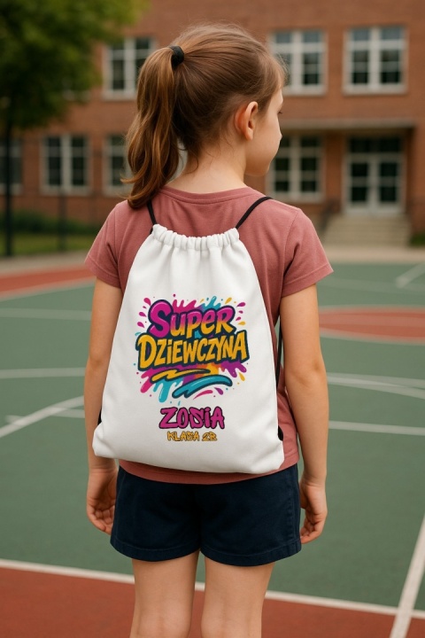 Plecak z imieniem Super Dziewczyna worek na buty do szkoły przedszkola