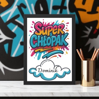 Ramka Dyplom SUPER CHŁOPAK Prezent Dzień Chłopaka z imieniem dla kolegi