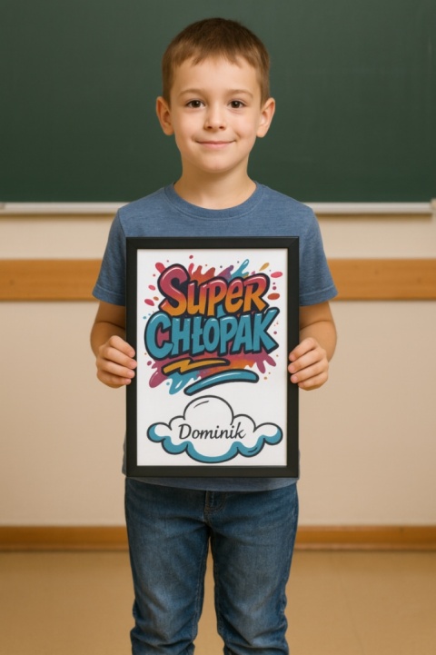 Ramka Dyplom SUPER CHŁOPAK Prezent Dzień Chłopaka z imieniem dla kolegi