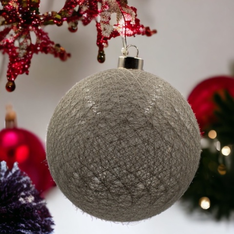 Bombka zawieszka cotton ball lampka LED 16cm ciemno-szara