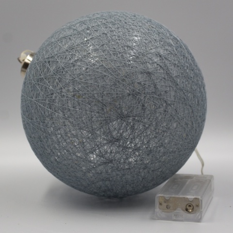 Bombka zawieszka cotton ball lampka LED 16cm niebiesko-szara