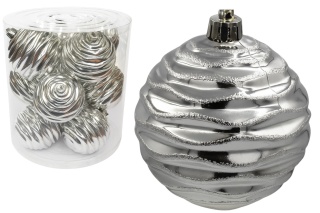 Bombki choinkowe plastikowe fala 8cm 12szt srebrny