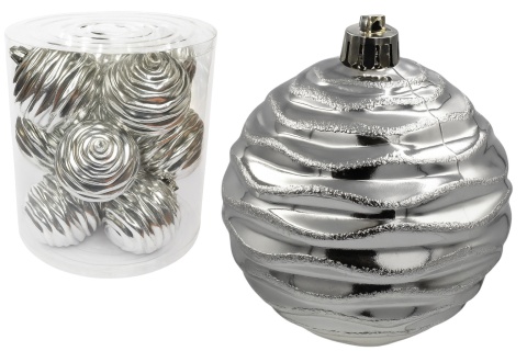 Bombki choinkowe plastikowe fala 8cm 12szt srebrny