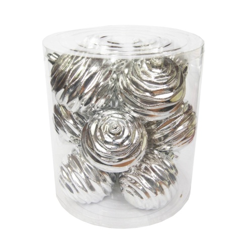Bombki choinkowe plastikowe fala 8cm 12szt srebrny