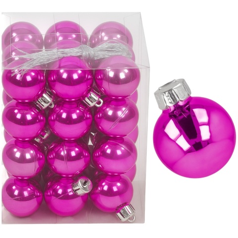 Bombki choinkowe plastikowe ozdoby świąteczne 2.5cm 36szt fuksja