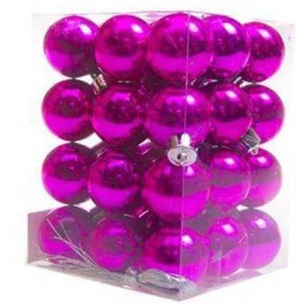 Bombki choinkowe plastikowe ozdoby świąteczne 2.5cm 36szt fuksja