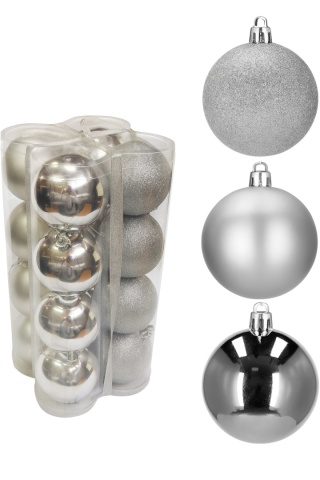 Bombki choinkowe plastikowe ozdoby świąteczne 6cm 16szt srebrne
