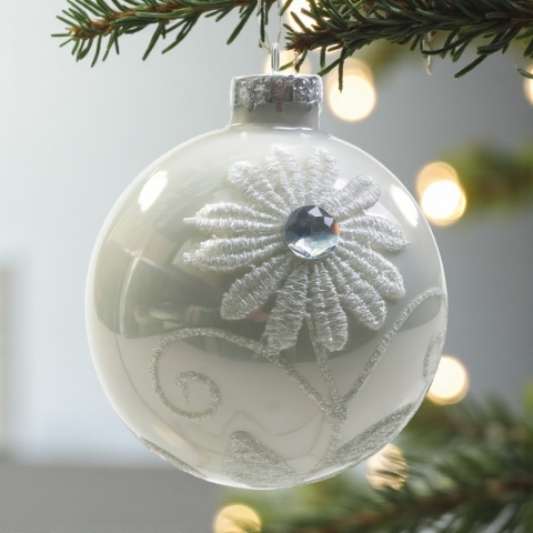Bombki choinkowe szklane ozdoby świąteczne 8cm 3szt perłowe zdobione